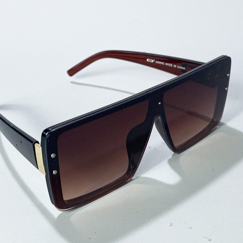 Flat Top One Piece Shield Lens Rectangle Sunglasses